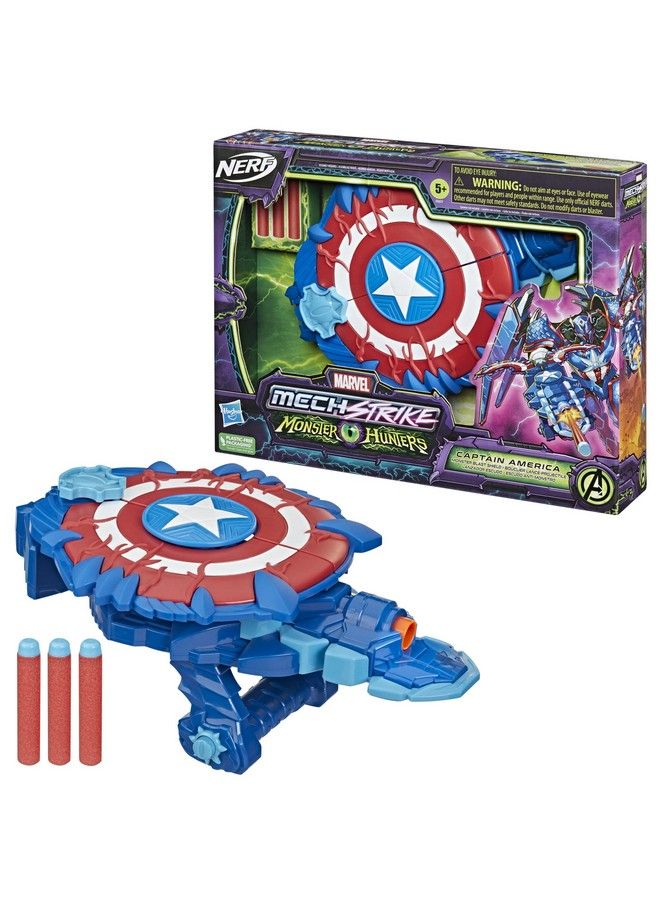 MARVEL Avengers Mech Strike Monster Nerf Captain America Monster Blast Shield Roleplay Toy With 3 Nerf Darts Toys For Kids Ages 5 And Up - Image 4