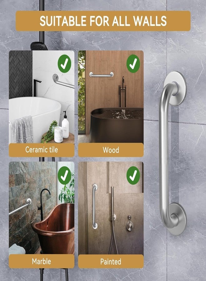 BOSNEY Stainless Steel Bathroom Grab Bar Elder Assist Handle Toilet Safety Support Bar Wall Mounted Heavy Duty Rust Free Silver Finish Helping Handle for Bathroom and Home Safety (Pack of 1, 12 Inch) - Image 2