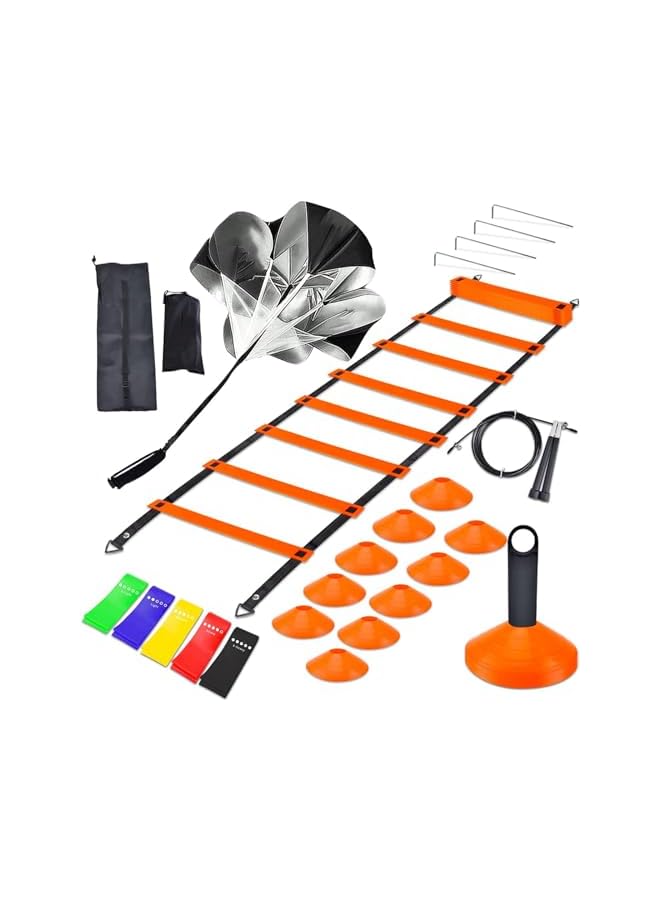 PROMASS Speed Agility Training Set, Includes 12 Rung Agility Ladder,10 Disc Cones, Jump Rope, Resistance Bands, Running Parachute, Holder, For Football, Hockey Training Athletes - Image 2