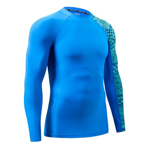 ADOREISM Men's Rash Guard Long Sleeves UPF 50+ Sun Protection Compression Swim Shirts for Men (Blue Digital, 3XL) - Image 3