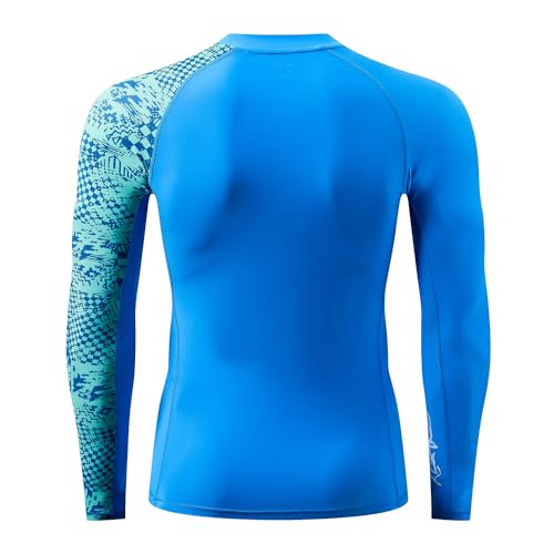 ADOREISM Men's Rash Guard Long Sleeves UPF 50+ Sun Protection Compression Swim Shirts for Men (Blue Digital, 3XL) - Image 4