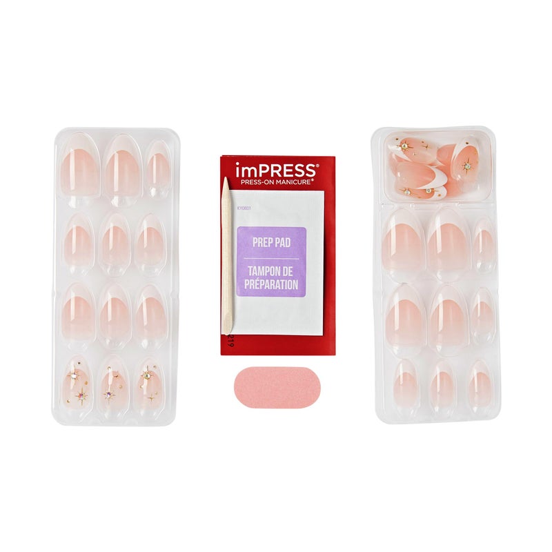 Impress KISS imPRESS No Glue Mani Press On Nails, Design, 'Star player', White, Medium Size, Almond Shape, Includes 30 Nails, Prep Pad, Instructions Sheet, 1 Manicure Stick, 1 Mini File - Image 4