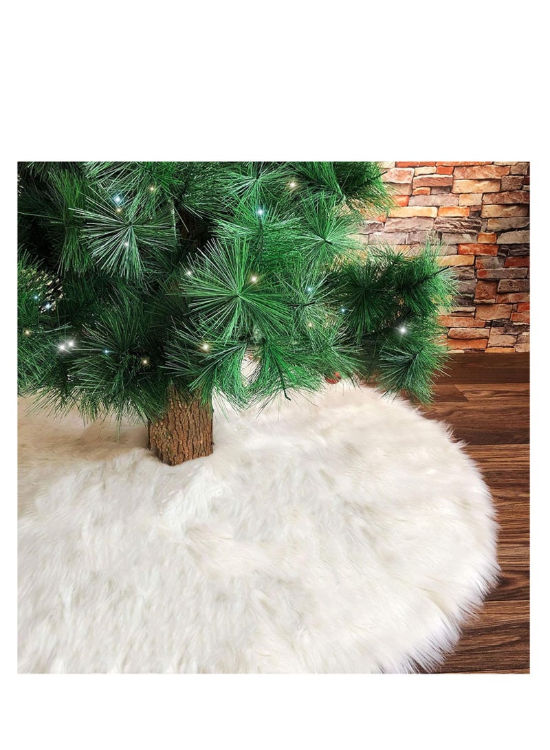 Snow Fur Christmas Tree Skirt Base Cover 90cm White Plush Xmas Tree Skirt Mat for Christmas New Year Party Holiday Home Decorations (Snow, 35inches) - Image 1