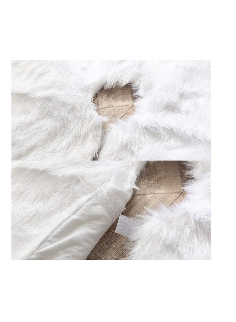 Snow Fur Christmas Tree Skirt Base Cover 90cm White Plush Xmas Tree Skirt Mat for Christmas New Year Party Holiday Home Decorations (Snow, 35inches) - Image 3