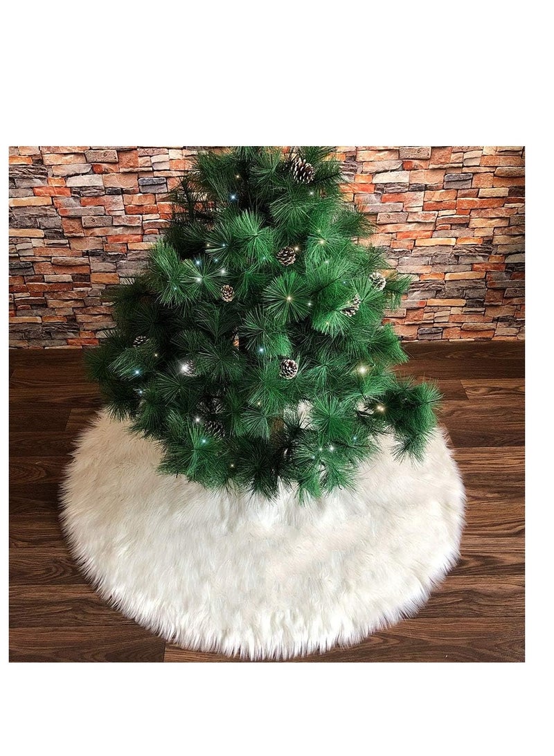 Snow Fur Christmas Tree Skirt Base Cover 90cm White Plush Xmas Tree Skirt Mat for Christmas New Year Party Holiday Home Decorations (Snow, 35inches) - Image 5