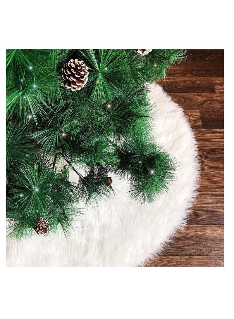 Snow Fur Christmas Tree Skirt Base Cover 90cm White Plush Xmas Tree Skirt Mat for Christmas New Year Party Holiday Home Decorations (Snow, 35inches) - Image 2
