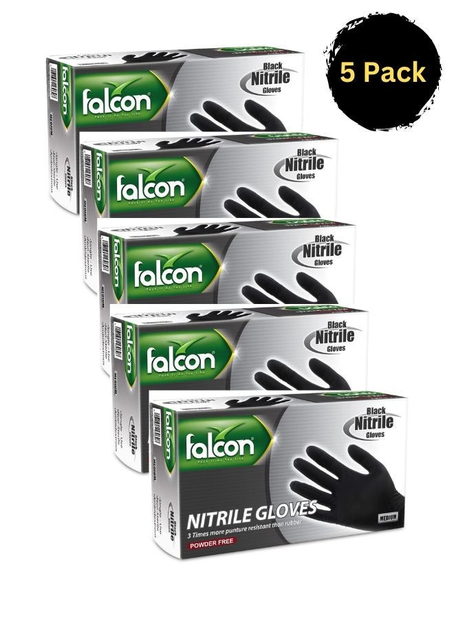 Falcon Nitrile Gloves 100 Pieces Medium Black powdered Free - Pack Of 5  - Image 1
