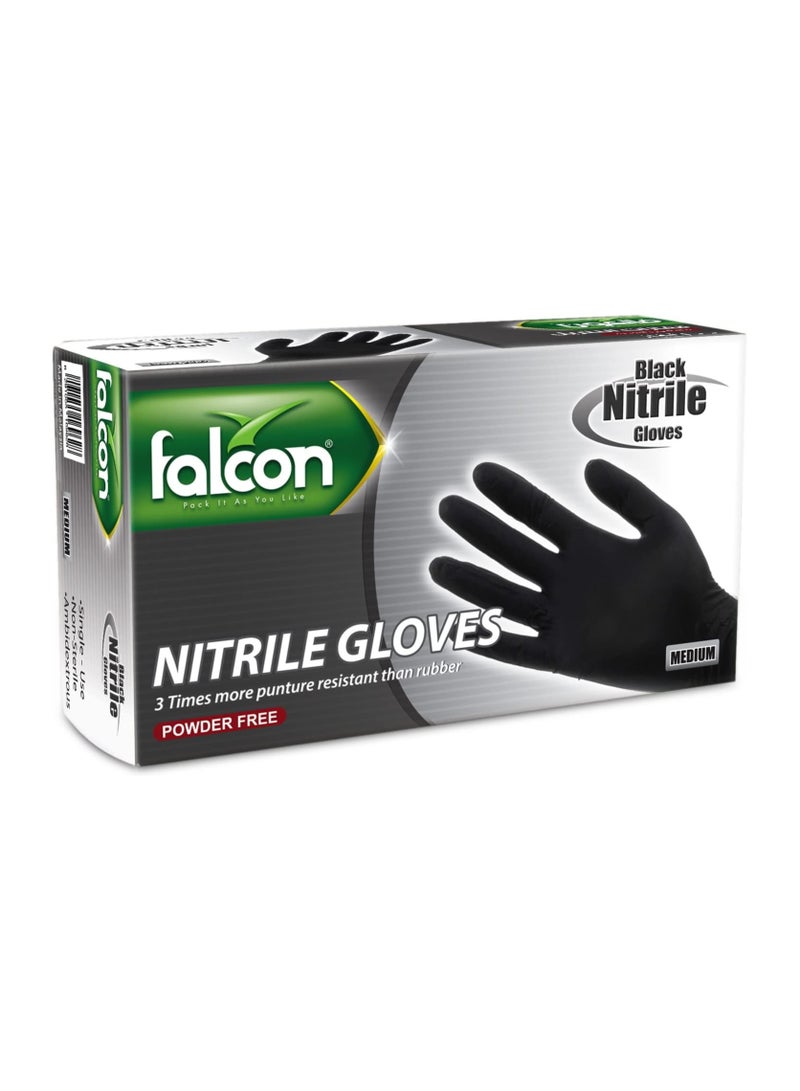 Falcon Nitrile Gloves 100 Pieces Medium Black powdered Free - Pack Of 5  - Image 3