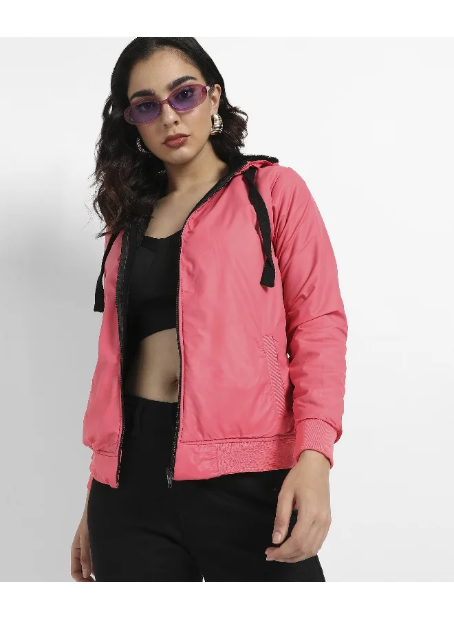 Pinacolada  Women's Blush Pink Zip-Front Bomber Jacket With Contrast Drawstring for Women | Best Price UAE