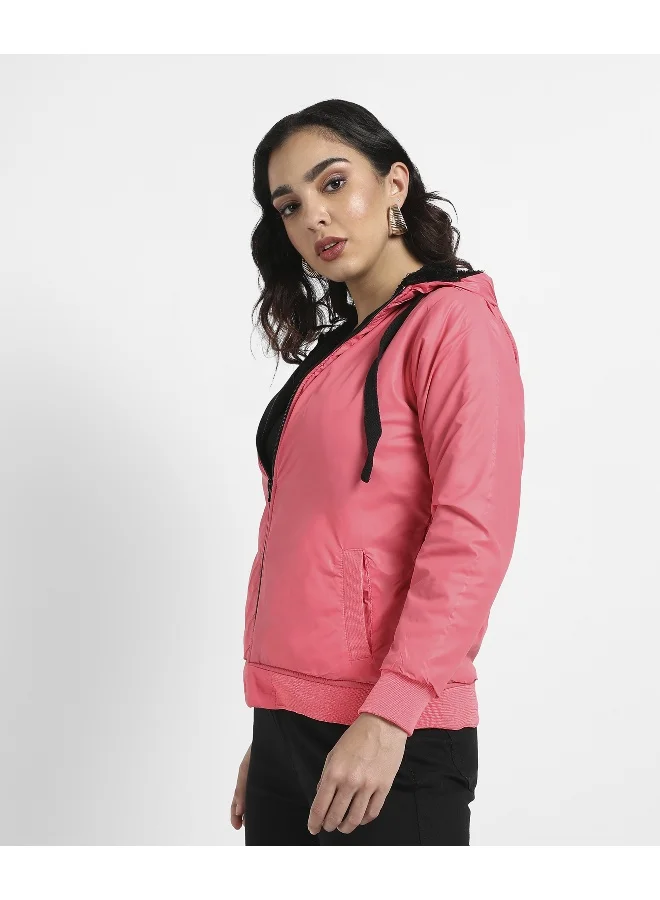 Pinacolada  Women's Blush Pink Zip-Front Bomber Jacket With Contrast Drawstring for Women | Best Price UAE
