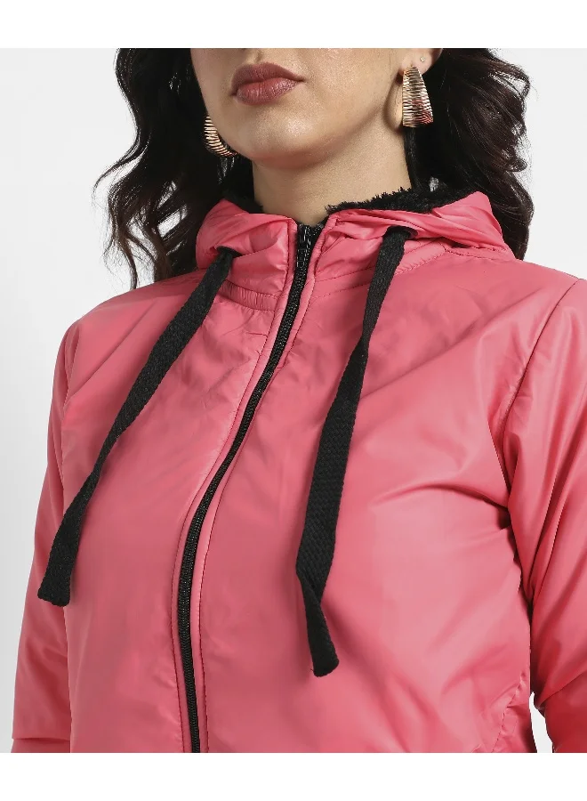 Pinacolada  Women's Blush Pink Zip-Front Bomber Jacket With Contrast Drawstring for Women | Best Price UAE