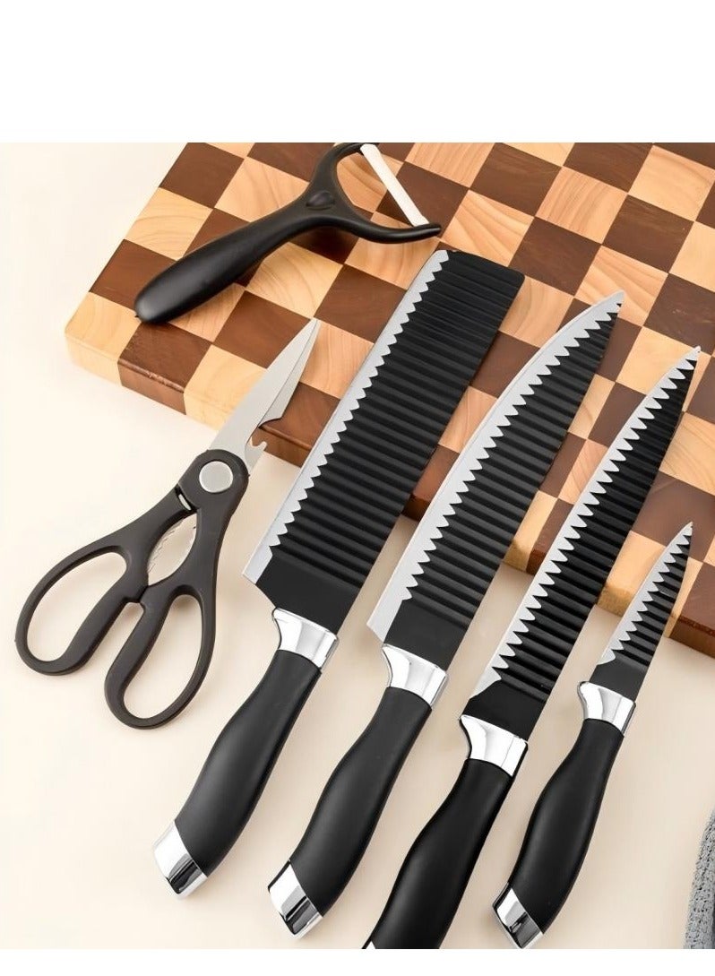Knife set: Kitchen stainless steel electroplated head wavy pattern kitchen chef knife six-piece set, gift box set - Image 2
