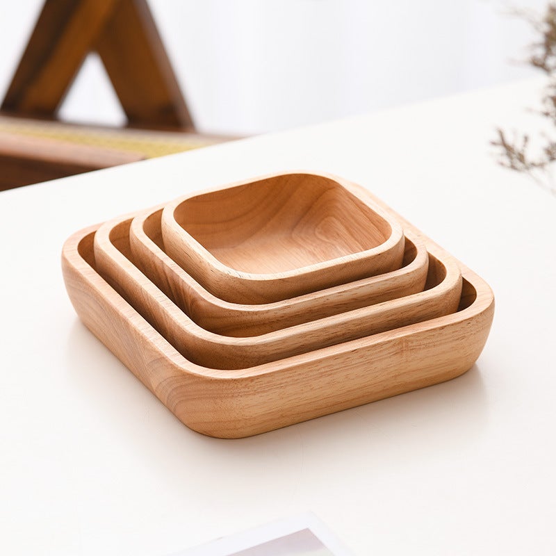 Japanese-Style Rubber Wood Square Wooden Bowl Creative Salad Bowl Solid Wood Fruit Plate Snack Tea Plate Batch - Image 4