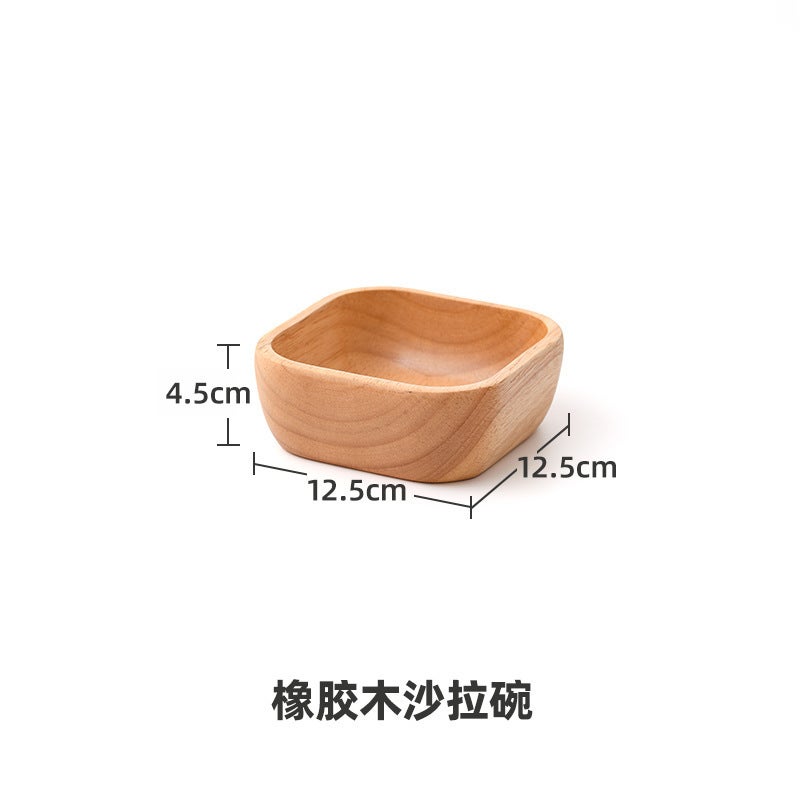 Japanese-Style Rubber Wood Square Wooden Bowl Creative Salad Bowl Solid Wood Fruit Plate Snack Tea Plate Batch - Image 1