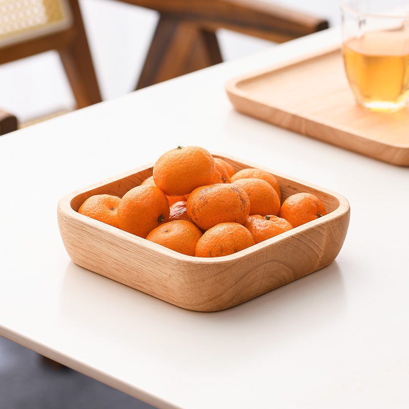 Japanese-Style Rubber Wood Square Wooden Bowl Creative Salad Bowl Solid Wood Fruit Plate Snack Tea Plate Batch - Image 3