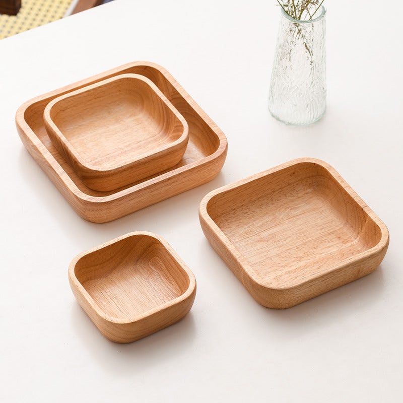 Japanese-Style Rubber Wood Square Wooden Bowl Creative Salad Bowl Solid Wood Fruit Plate Snack Tea Plate Batch - Image 2