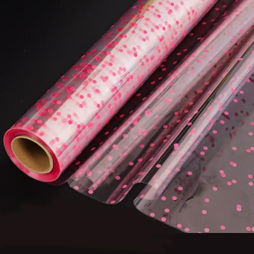 CMFYHM 34in x 100ft Clear Cellophane Wrap Roll (Pink Polka Dot),Transparent Cellophane Wrap Roll for Treats, Gifts, Baskets, Flowers, Birthday Party,Easter, Christmas Decorations - Image 1