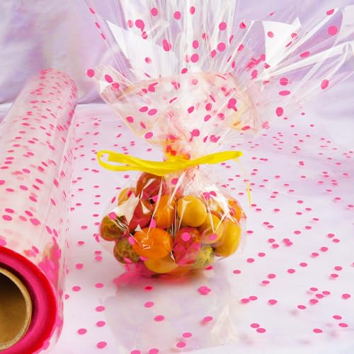 CMFYHM 34in x 100ft Clear Cellophane Wrap Roll (Pink Polka Dot),Transparent Cellophane Wrap Roll for Treats, Gifts, Baskets, Flowers, Birthday Party,Easter, Christmas Decorations - Image 4