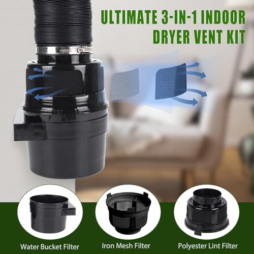 VIWINVELA Upgraded Version - VIWINVELA 3 IN 1 Indoor Dryer Vent Kit with Lint Trap Dryer Lint Catcher Water Filter Bucket for Electric Dryer (Black Dryer Vent Bucket with Black Hose) - Image 3