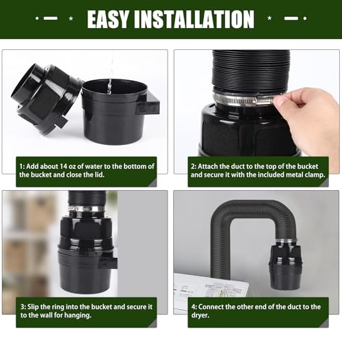 VIWINVELA Upgraded Version - VIWINVELA 3 IN 1 Indoor Dryer Vent Kit with Lint Trap Dryer Lint Catcher Water Filter Bucket for Electric Dryer (Black Dryer Vent Bucket with Black Hose) - Image 5