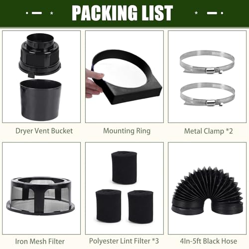 VIWINVELA Upgraded Version - VIWINVELA 3 IN 1 Indoor Dryer Vent Kit with Lint Trap Dryer Lint Catcher Water Filter Bucket for Electric Dryer (Black Dryer Vent Bucket with Black Hose) - Image 4