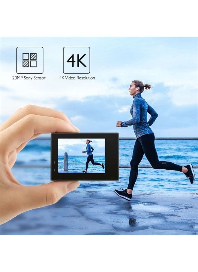 Akaso - Brave 4 4K 20MP WiFi Action Camera Ultra HD with EIS 30m Waterproof Camera Remote Control 5X Zoom Underwater Camcorder with 2 Batteries and Helmet Accessories Kit Support External Microphone - Image 1