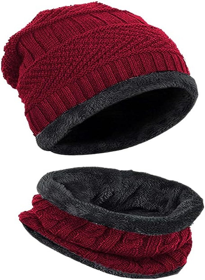 Missby Winter Beanie Warm Neck Set - Suitable for both Men & Women (IN, Alpha, Free Size, Red) - Image 1