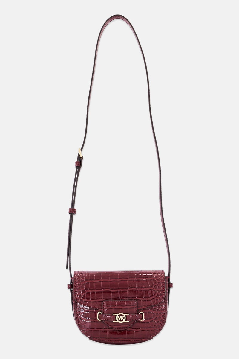 Michael Kors Women Saddle Crocodile Embossed Cross Body Bag, Maroon  - Image 1