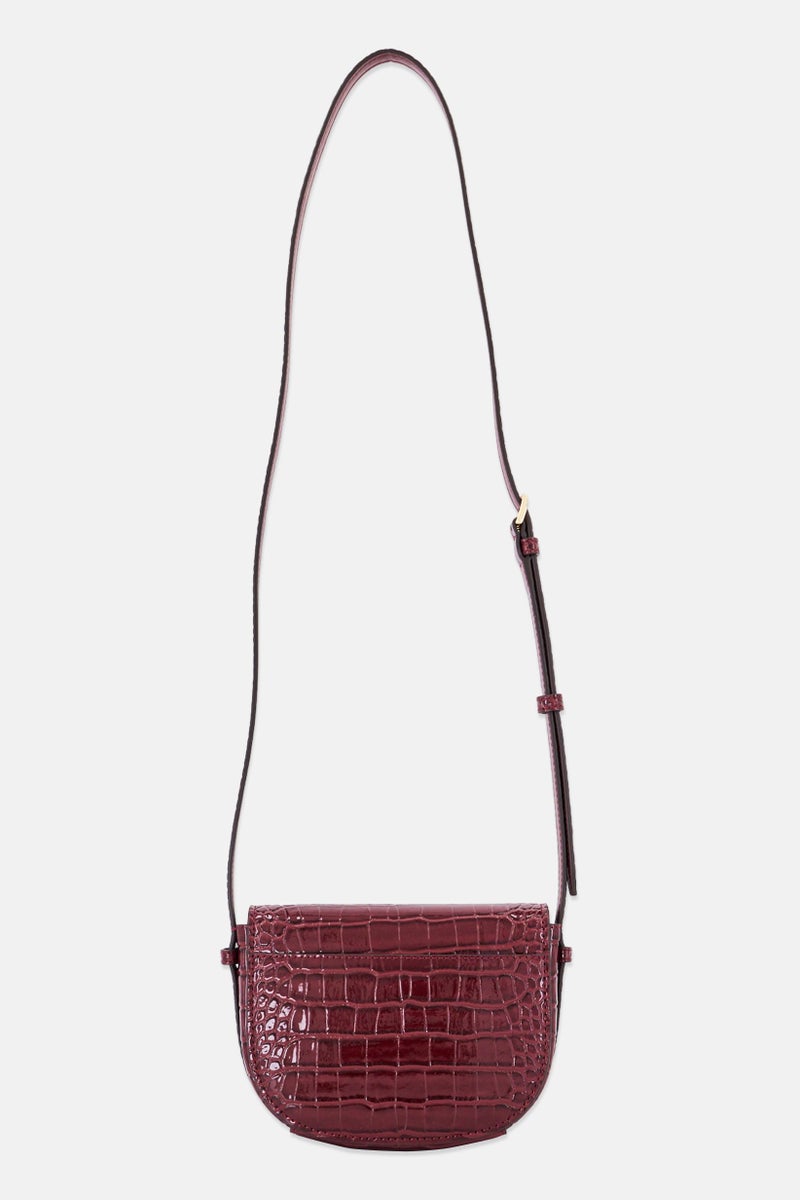 Michael Kors Women Saddle Crocodile Embossed Cross Body Bag, Maroon  - Image 2