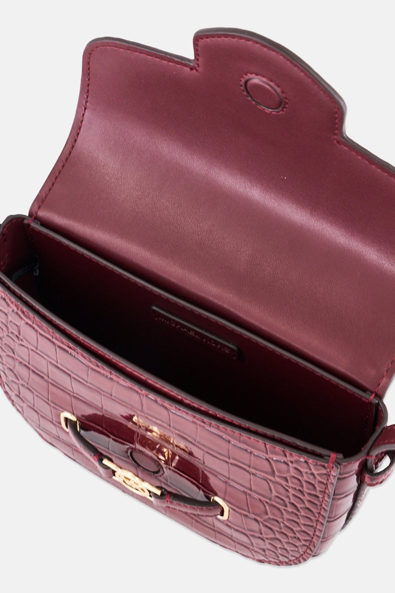 Michael Kors Women Saddle Crocodile Embossed Cross Body Bag, Maroon  - Image 3