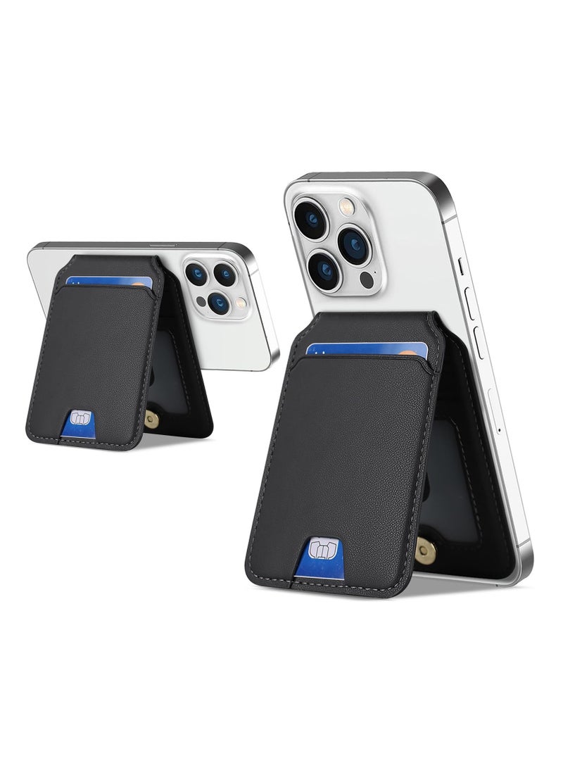 Excefore Magsafe Wallet Stand, with Adjustable Magnetic Wallet Stand, Magnetic Leather Wallet for Magsafe, Magsafe Wallet for iPhone 15/14/13/12 Series, Stylish Vegan Leather (Black) - Image 1