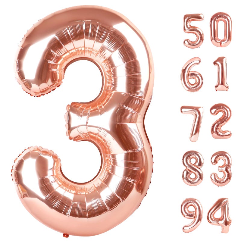 IWERP Rose Gold 3 Balloon Number Balloons 40 Inch 3rd Birthday Decorations for Kids Girls Boys Men Women Party Supplies for Party Decorations Number 3 Balloon - Image 3