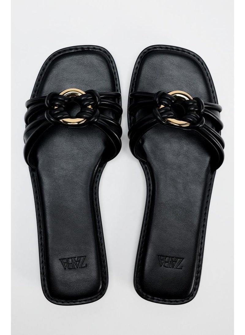 زارا صنادل مسطحة مزينة - Image 4