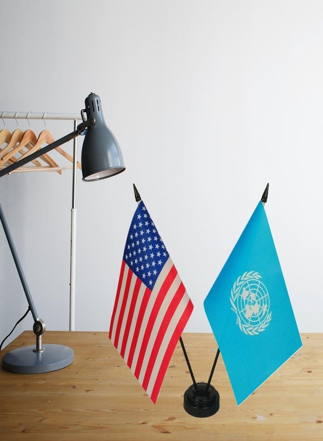 Zigvert America & UN Friendship Twin Desk Flag, US UN Table Flags, 8 x 5 Inches American & United Nations Desk Flag Set - Miniature USA & United Nations Stick Flag with Flag Stand - Image 2