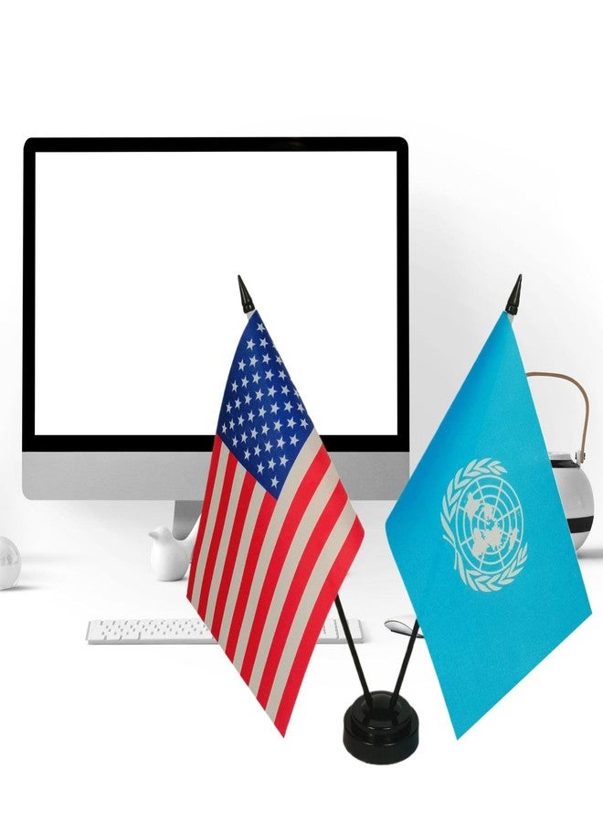 Zigvert America & UN Friendship Twin Desk Flag, US UN Table Flags, 8 x 5 Inches American & United Nations Desk Flag Set - Miniature USA & United Nations Stick Flag with Flag Stand - Image 3