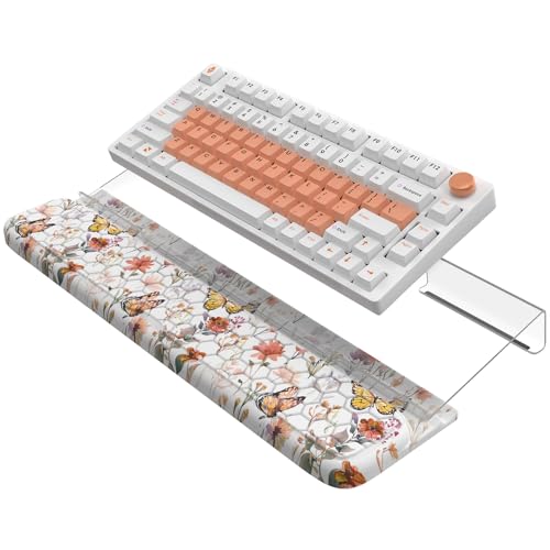 AnyShock 2 in 1 Acrylic Computer Keyboard Holder with Soft Wrist Rest, Butterfly Keyboard Wrist Pad, 3-Level Height Adjustment for Ergonomic Typing, Wrist Rests for Office (White) - Image 1