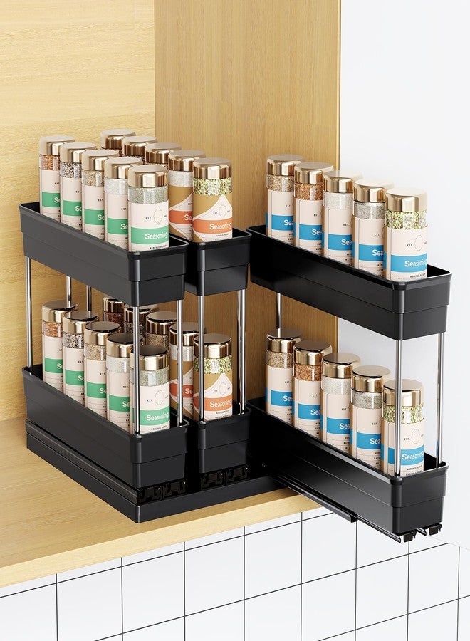 Mystozer Pull Out Spice Rack Organizer for Cabinet, Slide Out Spice Racks Organizer, Easy to Install Spice Cabinet Organizers, 2.3''Wx10.35''Dx8.26''H, 3 Pack-2 Tier(Black) - Image 1