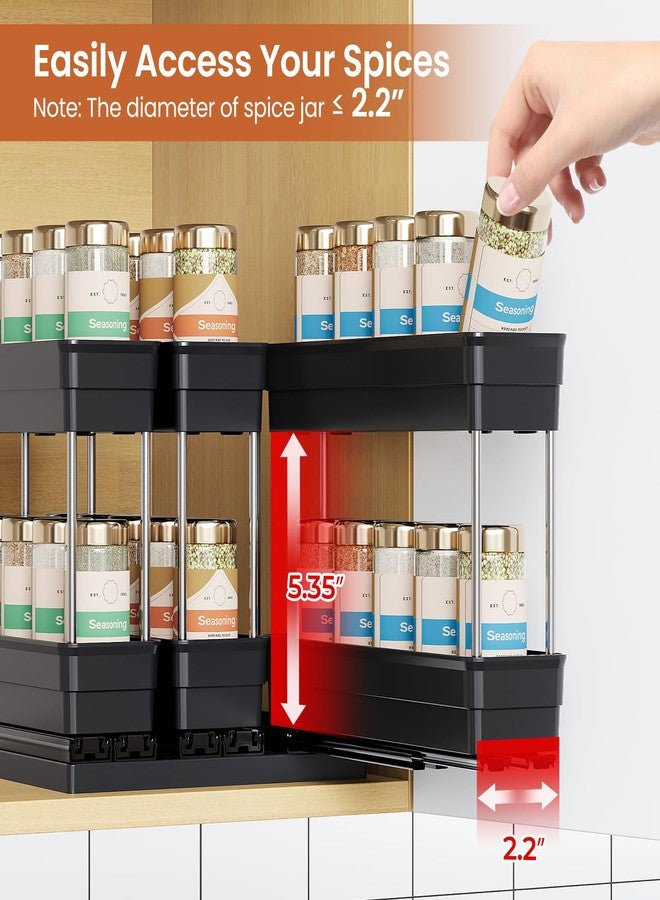 Mystozer Pull Out Spice Rack Organizer for Cabinet, Slide Out Spice Racks Organizer, Easy to Install Spice Cabinet Organizers, 2.3''Wx10.35''Dx8.26''H, 3 Pack-2 Tier(Black) - Image 3