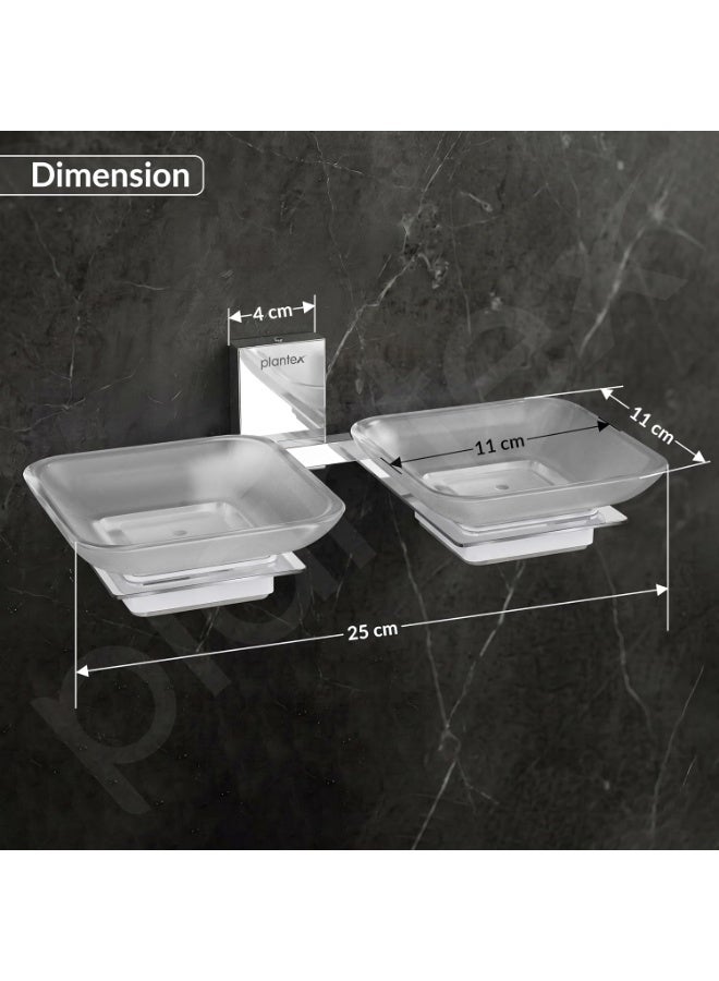Plantex 304 Grade Stainless Steel and Frosted Glass Double Soap Dish/Soap Stand/Soap Storage/Dual Soap Holder for Bathroom/Bathroom Accessories - Crystal (Chrome) - Image 3