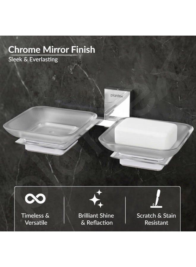 Plantex 304 Grade Stainless Steel and Frosted Glass Double Soap Dish/Soap Stand/Soap Storage/Dual Soap Holder for Bathroom/Bathroom Accessories - Crystal (Chrome) - Image 2