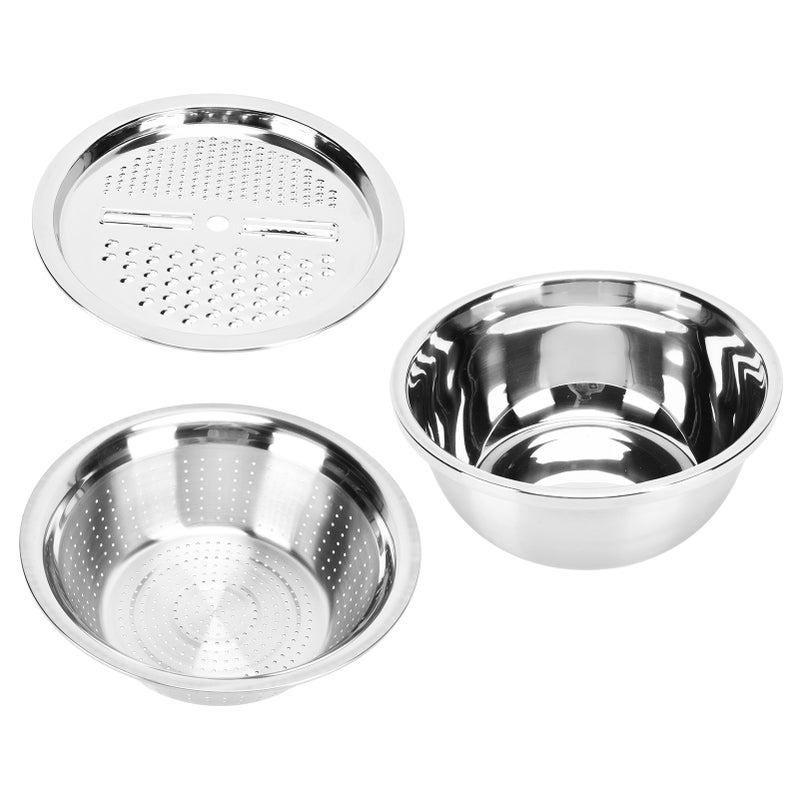 304 Stainless Steel Drain Basin 3 In 1 Set Vegetable and Fruit Cut Kneading Basin Cutting Plate Rice Sieve Pot - Image 1