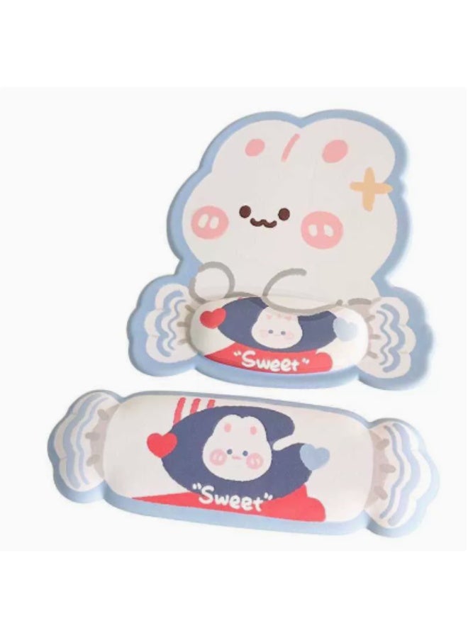 Cute Milk Candy Rabbit Ergonomic Mouse Pad with Wrist Rest & Candy Shape Keyboard Wrist Rest Set, Kawaii Cartoon Memory Foam Desk Palm Support, Non Slip Silicone Base Mousepad for Office Gaming Laptop Desktop Decor - Image 3