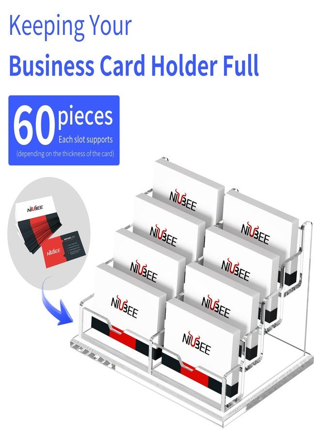 NIUBEE Clear Business Card Holder 4 Tier Acrylic Business Card Stand, 8 Slots Business Card Display for Desk Counter, 600 Card Capacity, 1 Pack - Image 3