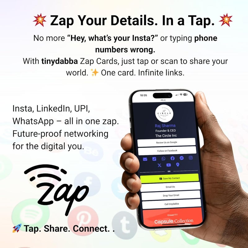 Tinydabba Zap NFC Smart Digital Business Card – Tap to Share Contact & Social Media Instantly | No App Needed | QR + NFC Card | Reusable Contactless Networking Card | Metal | Black - Image 4