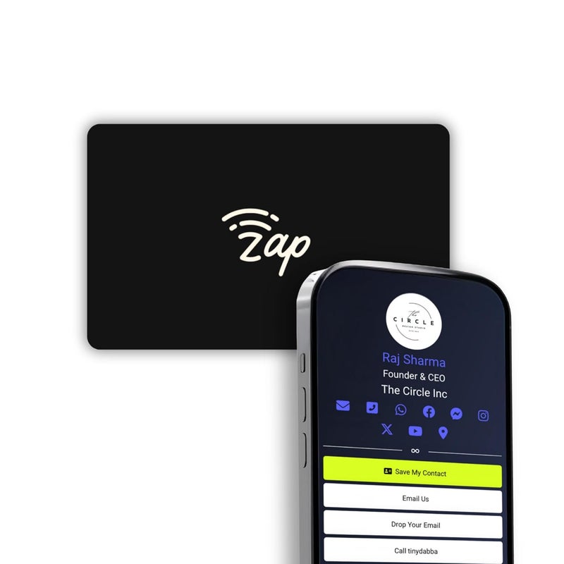 Tinydabba Zap NFC Smart Digital Business Card – Tap to Share Contact & Social Media Instantly | No App Needed | QR + NFC Card | Reusable Contactless Networking Card | Metal | Black - Image 1