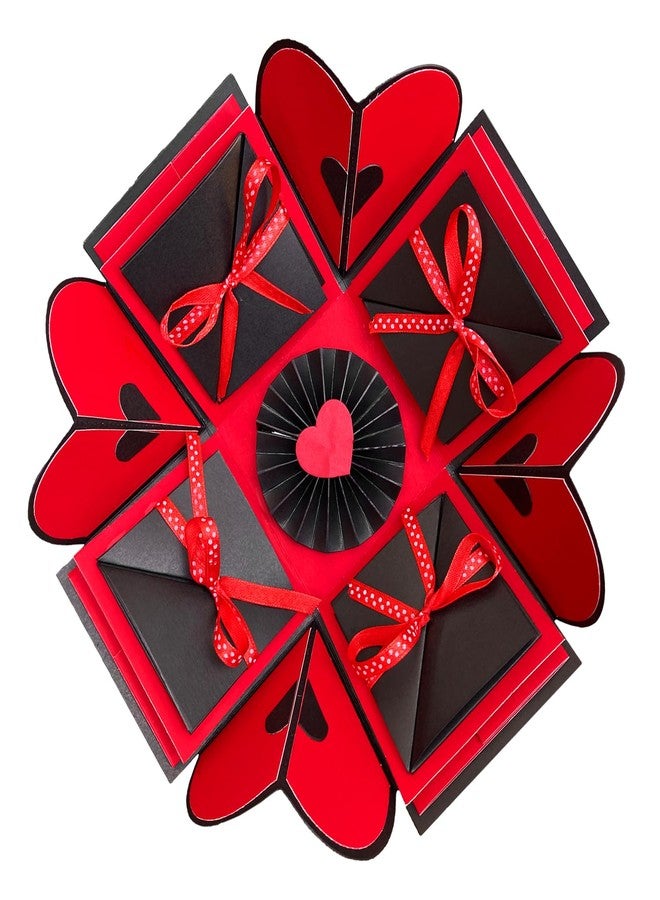 CRAFTED WITH PASSION صندوق هدايا مفاجئ قابل للتفجير / هدايا فريدة لأعياد الميلاد / الذكرى السنوية / بطاقة تهنئة مصنوعة يدوياً (أحمر وأسود) - Image 5