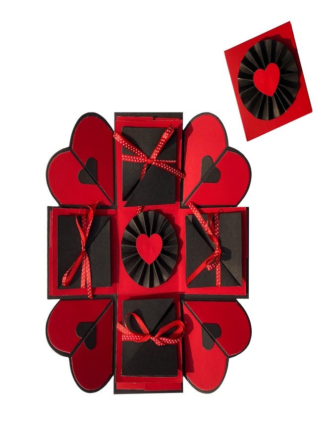 CRAFTED WITH PASSION صندوق هدايا مفاجئ قابل للتفجير / هدايا فريدة لأعياد الميلاد / الذكرى السنوية / بطاقة تهنئة مصنوعة يدوياً (أحمر وأسود) - Image 2