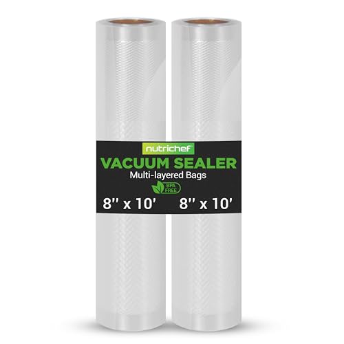 NutriChef Vacuum Sealer Bags 8x10 Rolls 2 Pack - Food Saver, Seal a Meal - Commercial Grade, Heavy Duty, Wrinkle Free, Keeps Produce Fresh, Ideal for Storage, Meal Prep, Sous Vide Cooking - Image 1