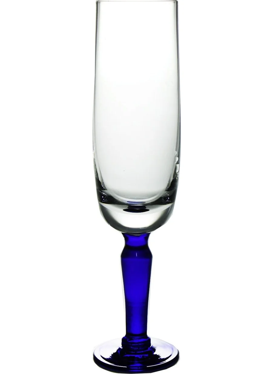 Paşabahçe Hand Made Crystal Dark Blue Footed Champagne Glass 1 Piece 20222 Transparent