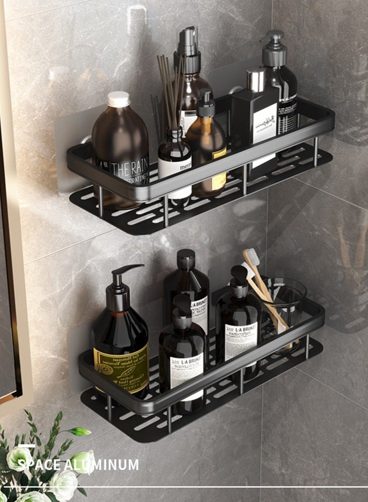 هومار كيت حامل دش، حامل دش منظم من الفولاذ المقاوم للصدأ اللاصق، حامل دش زاوية مع خطافات، أرفف دش لتخزين منظمات الحمام والتخزين، أسود - Image 4